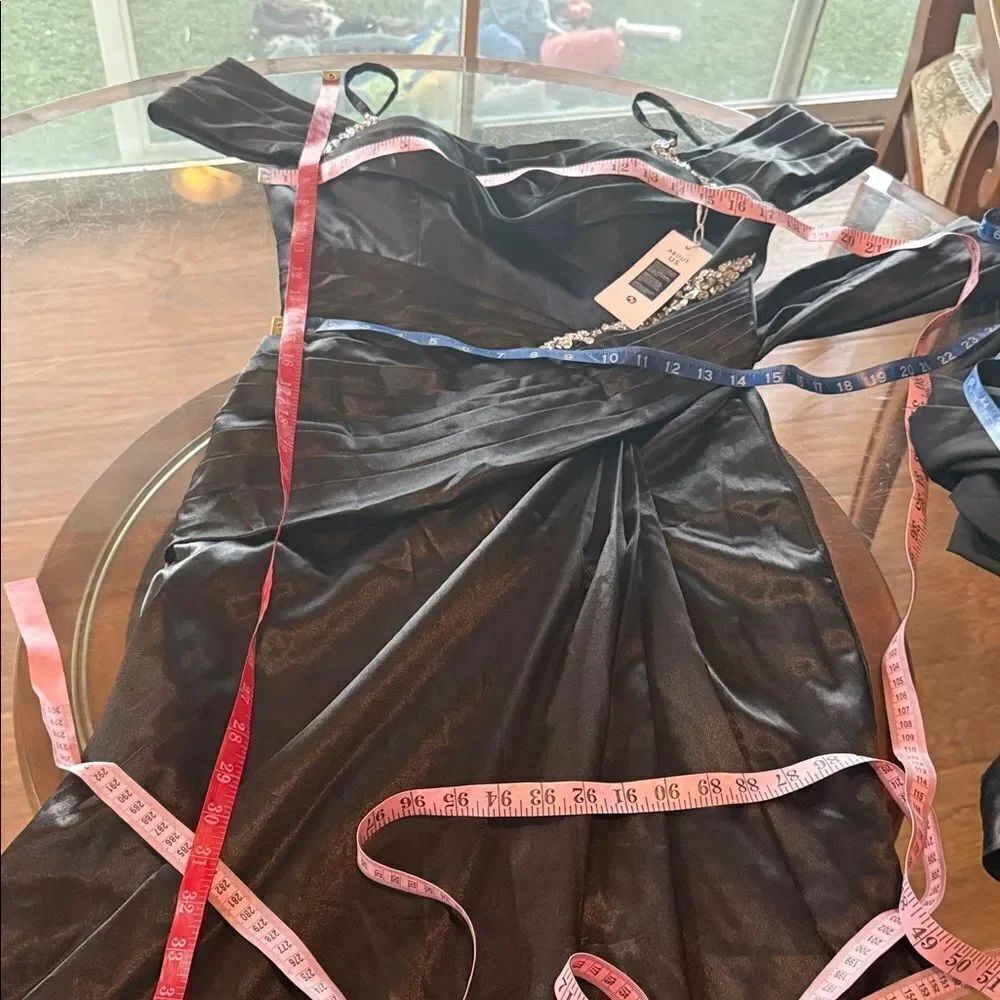 Black Ruched Off-Shoulder Prom Gown - Picture 17 of 17